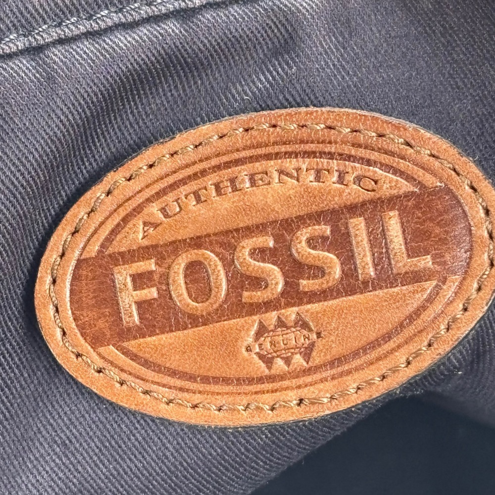 Y2K VTG Fossil Messenger Bag Navy Blue Canvas Leather Laptop Satchel Academia - Picture 2 of 16